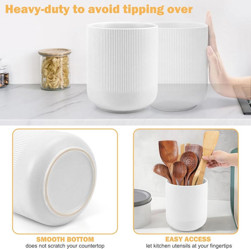 RedCall Kitchen Utensils Holder Large,Ceramic Utensil Organizer for Countertop,Morden Utensil Crock for Spoon Spatula,Home Kitchen Decor (White) - Image 3